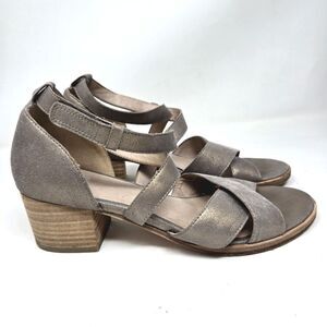EILEEN FISHER Womens Milla Sandals Block Heel Open Toe Metallic Leather 7.5